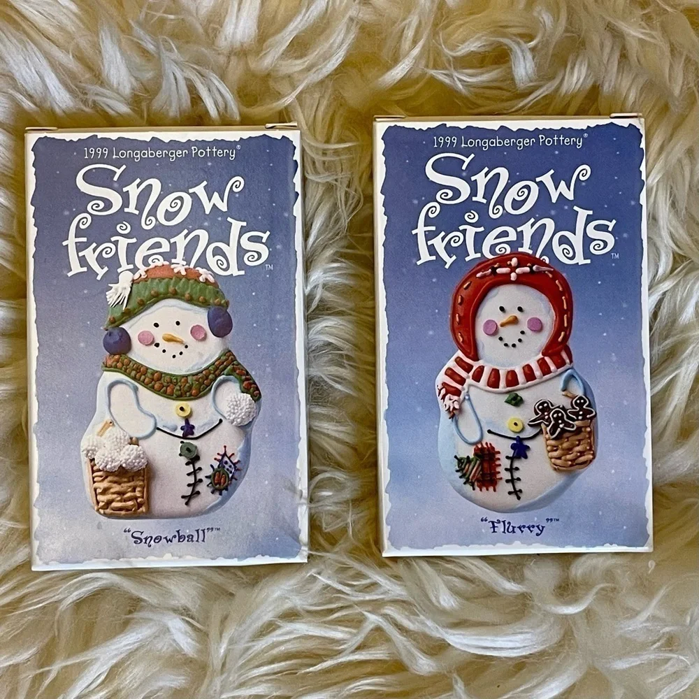 1999 Longaberger Pottery Cookie Mold Series “Snow Friends,” Snowball and Flurry